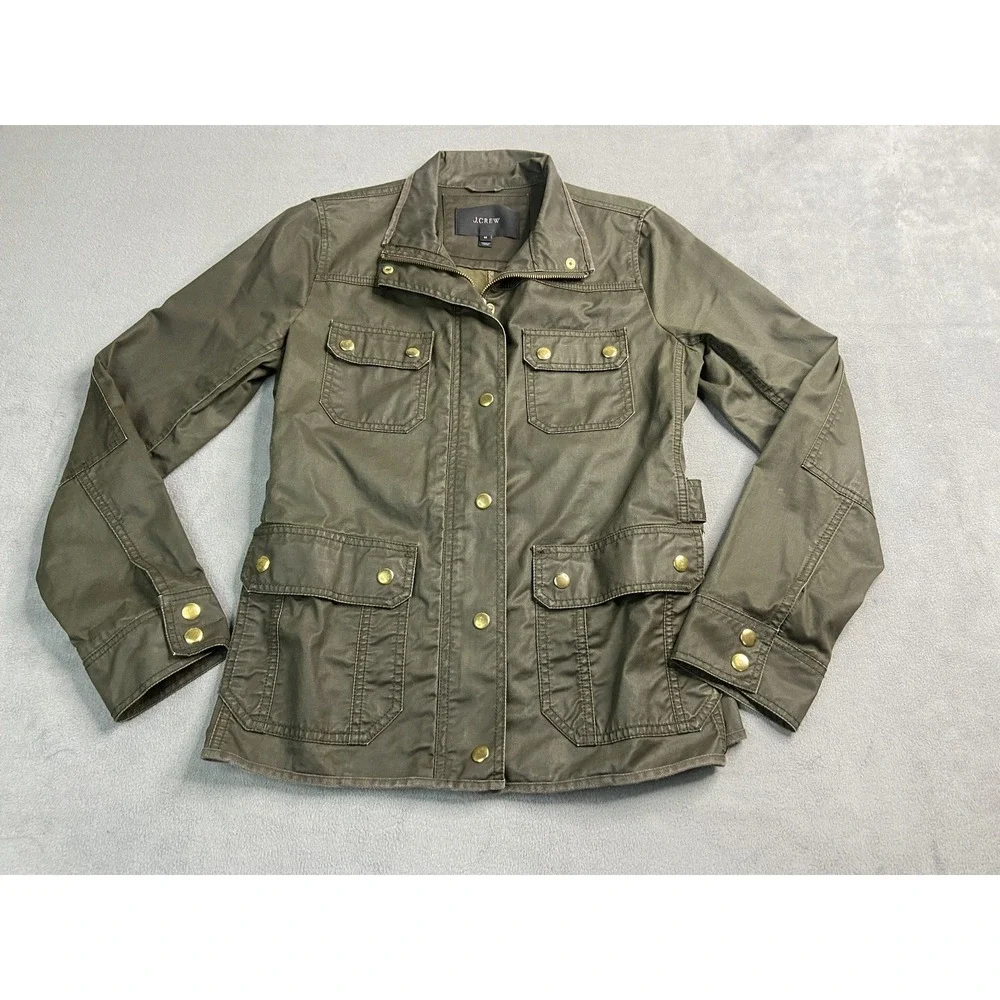 J‎ Crew Jacket Womens Medium Green Waxed The Downtown Outdoors Military Grunge